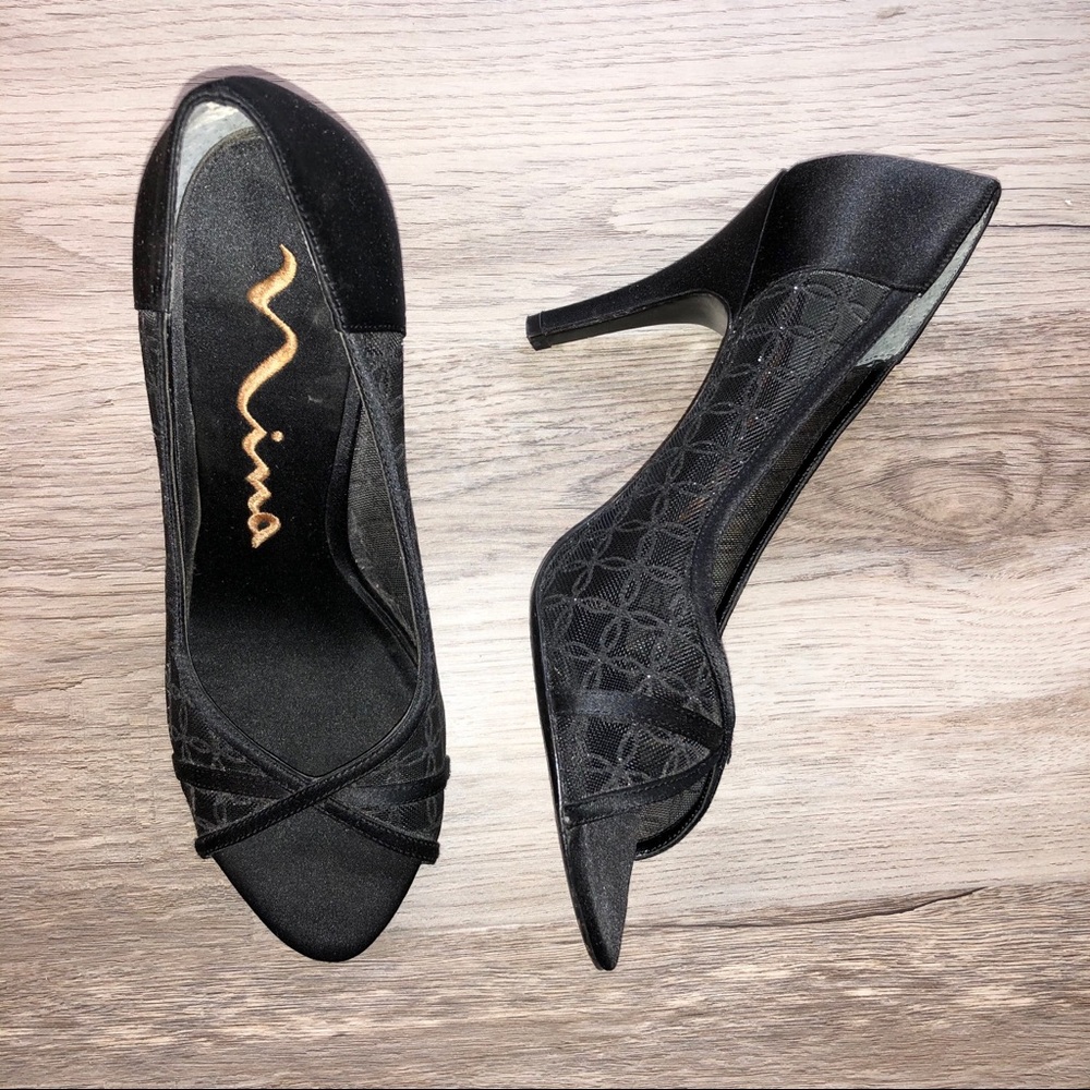 Nina black open toe heels
